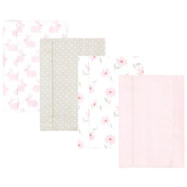 Imagem de Luvable Friends Hudson Baby Conjunto de 4 panos de flanela para arrotos, Sweet Honeycomb Pink, 14x20 inches