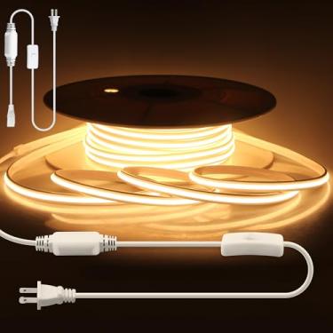 Imagem de Aclorol Fita De Led Cob Para Áreas Externas De 100 Pés, À Prova D'Água, 1 Rolo, 30 M, Ca, 110 V, Alta Tensão, Luz De Corda Led Cob, Branco Quente, 3000 K, Interruptor Com Plugue, Alta Densidade, Lu