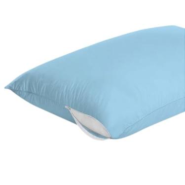 Imagem de Protetor Capa De Travesseiro Antiácaro Com Zíper - Kit com 2 Diversas Cores Colchão Dormir Quarto (Azul, 49cm x 69cm)