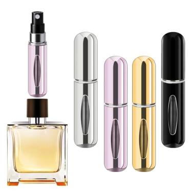 Imagem de Perfume recarregável portátil atomizador spray de perfume recarregável, perfume de viagem (5 ml, 4 unidades) (prata, rosa, ouro, preto)
