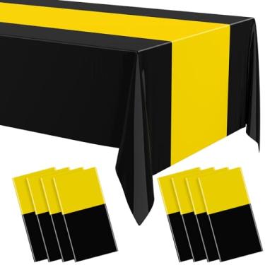 Imagem de Oudain 8 toalhas de mesa descartáveis de plástico 137 cm x 274 cm para toalhas de mesa retangulares à prova d'água para decoração de festa de Halloween, chá de bebê, casamento, aniversário (amarelo