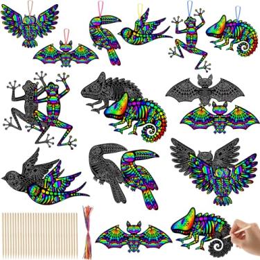 Imagem de Gersoniel 60 peças de papel de raspar Dia dos Mortos Artesanato Día De Los Muertos Kit de Arte Raspadinha Animal para Atividades Mexicanas Suprimentos Decorações de Halloween (Crânio Animal, 16 x 13