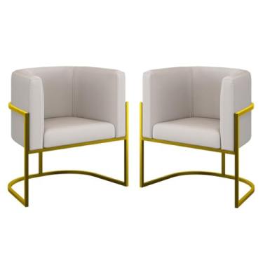 Imagem de Kit 02 Poltronas Lua Sala Decorativa Base Ferro Gold Corino Cor:bege