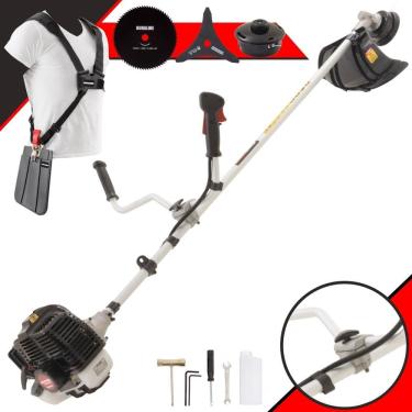 Imagem de Cortador de Grama À Gasolina Kawashima KW43-LE 2T 43cc 1,7HP de Alta Performance Completa Com Carretel de Nylon + Lâmina 3 Pontas + Lâmina 80 Dentes