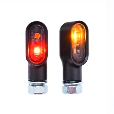 Imagem de BAR AUTOTECH LUMIK Conjunto de luzes traseiras de seta para motocicleta, mini lentes ovais fumadas, 3 em 1, indicadores traseiros M8, parafuso adequado para moto cruiser de 12 V (âmbar + vermelho, 2