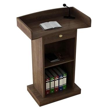 Imagem de Podiums Púlpito de madeira para palestras de madeira com gaveta, mesa de recepção para igrejas, casamentos, eventos, conferências, palestras