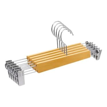 Imagem de Kit 50 Cabide de Madeira com Presilhas Cromadas Premium Adulto para Calça, Bermuda, Blazer, terno, Vestido e Saia – Alta Resistência e Design Elegante