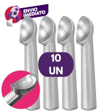 Imagem de Kit 10 Pegador Concha Colher Para Sorvete Açaí Alumínio Polido Profiss
