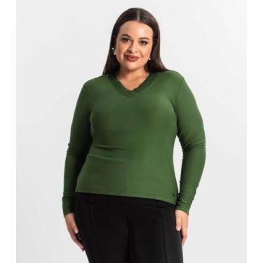 Imagem de Blusa Plus Size Manga Longa Feminina Secret Glam Verde, Plus G4, Verde