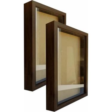 Imagem de Kit 2 Molduras Caixa Alta Revestida com Vidro para Quadros Quilling e Scrapbook - 21x29,7cm - 1,5x3 Cor:MARROM;Tamanho:2