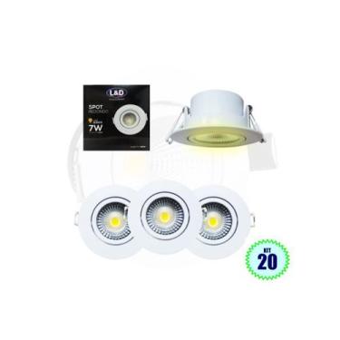 Imagem de Kit 20 Spot LED Luminária Cob Redondo 7w Branco Quente Casa Quarto L&D