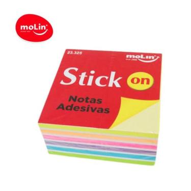 Imagem de Notas Adesivas Cubo Neon 400 Folhas Bloco 76 X 76mm MOLIN