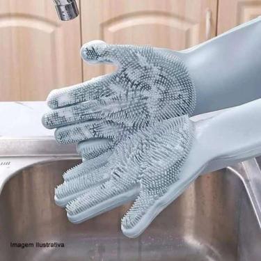 Imagem de 2 Luvas Esponja Lava Louça Multiuso Silicone Cores Sortidas Cinza - On