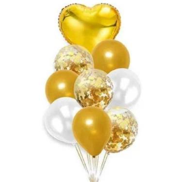 Imagem de Balão Kit Arranjo Buquê De Balões Coração 9 Peças - PartiuFesta, Doura