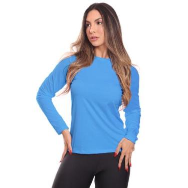 Imagem de Camiseta Feminina Manga Longa Dry Fit Básica Lisa Proteção Solar UV Té