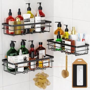 Imagem de Kit 3 Prateleiras para Banheiro, Suporte Porta Shampoo e Gel de Banho, Nicho Organizador para Banheiro Cozinha ou Quarto, Com Adesivo Sem Furo, Antiferrugem, Resistente à Umidade, Preto, Premium