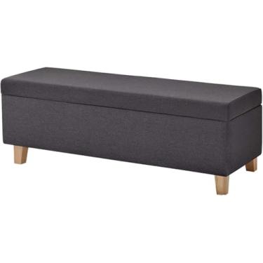 Imagem de Caixa De Armazenamento Otomano Dobrável Para Casa Com Tampas Puff Footstool Caixas De Armazenamento De Jardim Grande Banquinho Otomano Com Pernas De Madeira Cadeira De Pufe, Dark Gray, Large