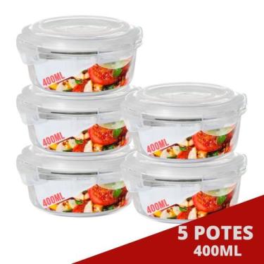Imagem de 5 Pote de Vidro Redondo c/ Trava 400ML Freezer Airfryer Casa - QUALITY