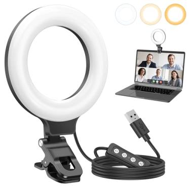 Imagem de Anautin Anel de luz de encaixe ajustável em 360°, iluminação de videoconferência de LED portátil para monitor, laptop e computador, luz de transmissão para reuniões com zoom, maquiagem de selfie