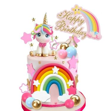 Imagem de Decoração Topo de Bolo Unicórnio – Topo de Bolo de Aniversário Infantil Unicórnio, Decoração de Bolo (29 peças)