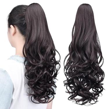 Imagem de Extensão de cabelo de rabo de cavalo, extensões de cabelo marrom HSPJHTM, garra de extensão de rabo de cavalo para mulheres, peça de cabelo cacheado, 55,88 cm, extensões de cabelo sintético de rabo de cavalo muito longas e volumosas, onduladas, resistente ao calor, castanho castanho