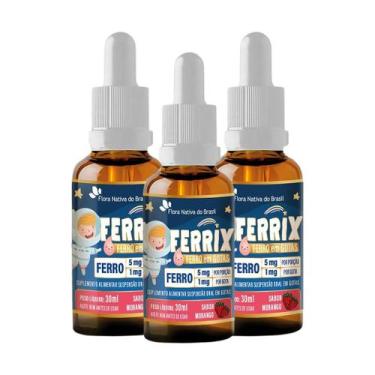 Imagem de KIT 3 Ferrix 5mg Suplemento Alimentar Infantil Sabor Morango Flora Nat