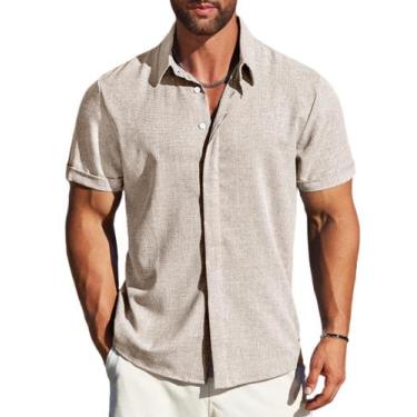 Imagem de Camisa masculina MAPICK de linho com botões de praia, manga curta, 4GG