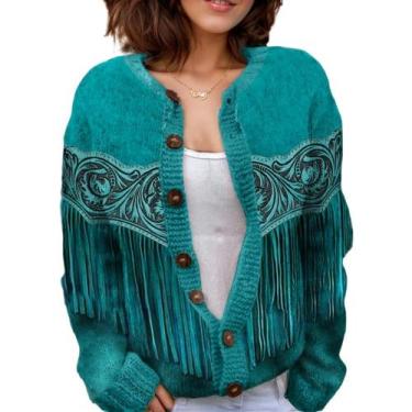 Imagem de Suéter de malha feminino Akivide com estampa floral de outono