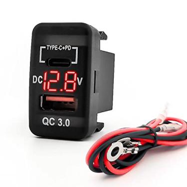 Imagem de [VERMELHO] Carregador rápido PD/QC3.0 atualizado com substituição de voltímetro digital LED azul para Toyota, compatível com celular iPad Laptop GPS (tamanho da superfície 4 x 2,2 cm)