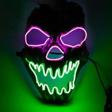 Imagem de SHANJIA Máscara de Halloween, máscara iluminada, crânio assustador com iluminação LED para festival de Halloween, cosplay, baile de máscaras, festa de carnaval (estilo 15)