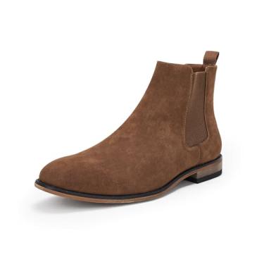 Imagem de Chelsea Bota masculina sem cadarço, bico fino, salto baixo, camurça sintética, casual, Marrom, 42