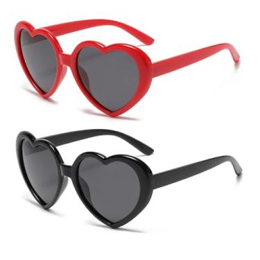 Imagem de OZPYKAE Óculos de sol femininos polarizados Love Heart, óculos de sol modernos fofos de coração vintage para mulheres, Preto + vermelho, One Size
