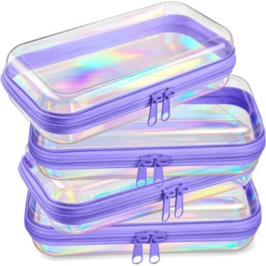 Imagem de Hoolerry 4 peças de estojo rígido transparente com zíper, sacos de maquiagem, bolsa de lápis de plástico, recipientes transparentes para cosméticos, lanches, blocos de construção, quebra-cabeças