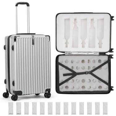 Imagem de Mala de vinho premium com função de refrigeração para transporte seguro – bagagem para 10 garrafas de vinho de 750 ml, alça resistente, rodas silenciosas de 360° e zíper seguro para viagens aéreas