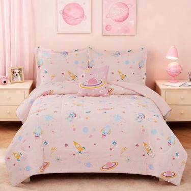 Imagem de Kaleido Space Conjunto de edredom infantil que brilha no escuro, tamanho casal, planeta, 1 edredom, 1 travesseiro decorativo, 2 fronhas