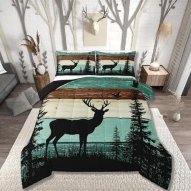 Imagem de Erosebridal Jogo de cama casal de caça de veado, conjunto de edredom camuflado rústico, cabana campestre para crianças, meninos, homens, mulheres, fazenda, floresta, montanha, árvore, edredom, vintage