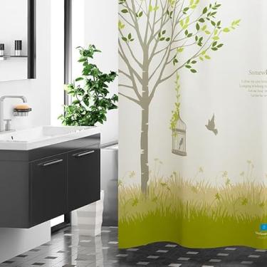 Imagem de onesevennine Cortina de chuveiro de designer coreana – Sem costura, resistente à água (180 cm L x 208 cm C) na floresta - Inclui 12 ganchos de plástico para fácil configuração