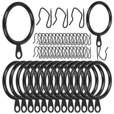 Imagem de Swpeet 60 peças de anel de cortina de metal preto de diâmetro interno de 43 mm de diâmetro interno com ganchos de cortina, kit sortido, anel de ilhó deslizante drapeado, ganchos de cortina de metal
