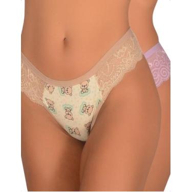 Imagem de Kit 2 Calcinha Estampada Fio Dental Renda Lateral Conforto Elegante Mo