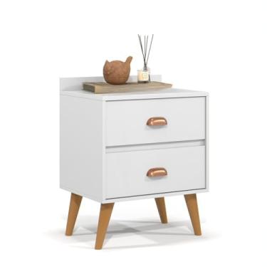 Imagem de Mesa de cabeceira vintage com palito de dente pés para quarto(MADERO - BRANCO)