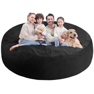 Imagem de SIMFLAG Cadeira para pufe de 2 m, cadeiras grandes com espuma de memória, sofá fofo com capa de veludo holandês, cadeiras redondas para sala de estar, sala de jogos - preta