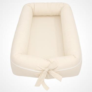 Imagem de Ninho Redutor de Berço Menina Menino 100% Algodão Liso | Toque Macio e Hipoalergênico – Brubrelel Baby (Palha)