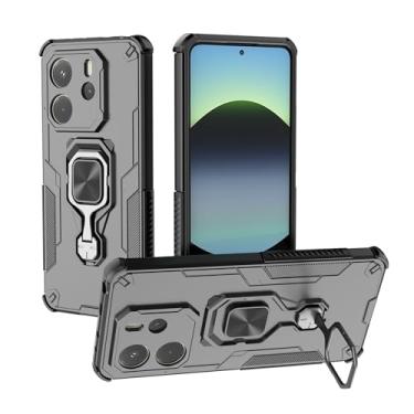 Imagem de SORAKA Capa para Xiaomi Redmi Note 14 4G com suporte de metal rotativo de 360 graus, peça magnética de ferro para suporte magnético de telefone para carro, preto