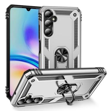 Imagem de SORAKA Capa para Samsung Galaxy A05s com suporte de anel capa protetora para Samsung Galaxy A05s capa traseira de policarbonato rígido com placa de metal para suporte magnético de telefone carro prata