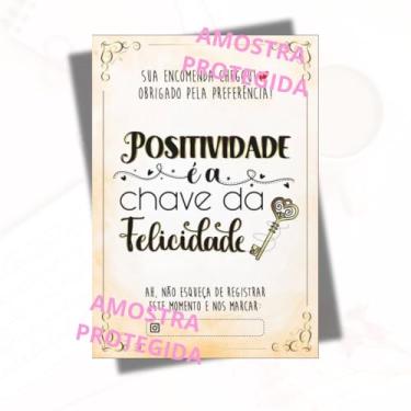 Imagem de 108 Unidades Cartão de Agradecimento para Clientes, 6,5x8,5cm Design Fofo com Mensagem Positividade é a Chave da Felicidade Tag Papel Glossy 180gr Impressão Frente