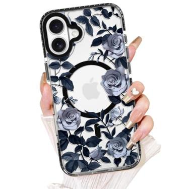 Imagem de AIGOMARA Capa floral para iPhone 17 [compatível com MagSafe] Padrão de flor rosa branca com capa de telefone transparente para mulheres Gilrs Soft TPU e PC Capa protetora traseira fina