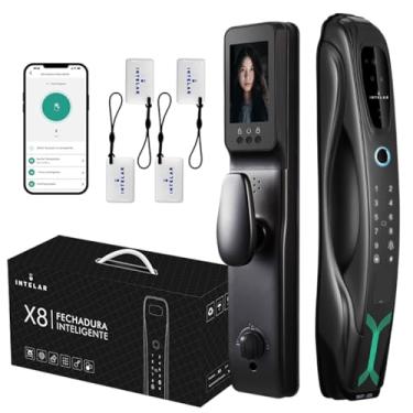 Imagem de Fechadura Eletronica, Fechadura Digital com Reconhecimento Facial 3D + Intercomunicador de Vídeo + Olho Mágico de 4 Polegadas