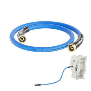 Imagem de SPECILITE Mangueira de água de jardim quente / fria fêmea para fêmea 0,9 m x 5/8 polegadas para carretel de mangueira, -50 ° C a 87,8 °C, resistente, flexível, explosão de 605 psi, tubo de extensão de