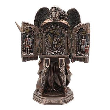 Imagem de Veronese Design Estátua de Resina Fundida a Frio com Acabamento em Bronze Antigo Arcanjo São Miguel Triptico