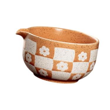 Imagem de Baoblaze Tigela de chá Matcha, acessórios para fazer chá, suprimentos para presente para amigos/familiares para cerimônia do chá japonesa, utensílios com bico, Bege Laranja